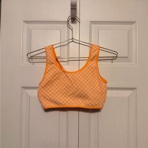 Orange & White Checkered Crop Top